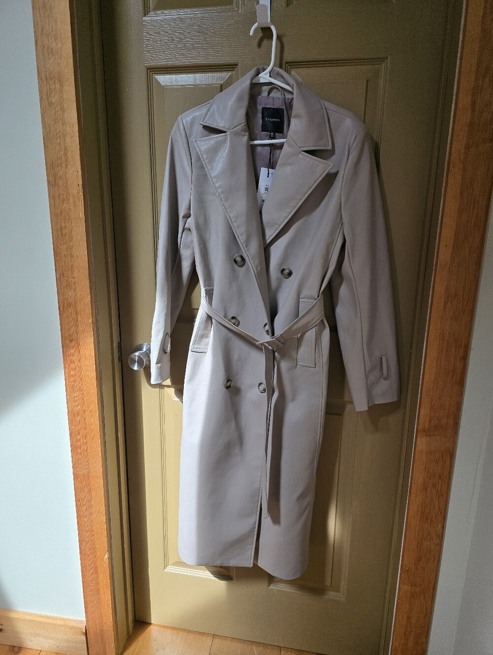 New Light Cream Taupe Women's Trench Coat -  Leather Like